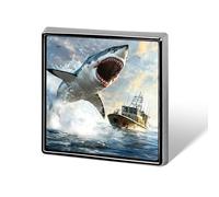 Shark Is Attacking Boat Square Metal Brooches 1 Inch Memorial Badges Exquisite Decorations Pins for Clothing