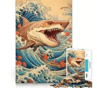 Shark Japan Great Wave 1000 Pieces Jigsaw Puzzles for Adults Recall Upgrade Stress Relief Tight Cut Santa Wish Pick 50x75cm