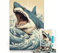 Shark Japan Great Wave Adults Puzzles 1000 Piece Jigsaws Strengthen Memory Quiet Calm Clean Edge Art Collectible 38x52cm
