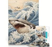 Shark Japan Great Wave Adults Puzzles 1000 Piece Jigsaws Strengthen Memory Quiet Calm Clean Edge Art Collectible 38x26cm