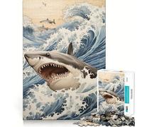 Shark Japan Great Wave Jigsaw for Teenagers 1000 Pieces Logic Play Indoor Fun Accurate Edge Art Collection Piece 38x52cm