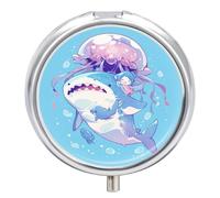 Shark Jellyfish Pill Case Box with 3 Compartment Medicine Vitamin Organizer for Purse Pocket 5x5cm