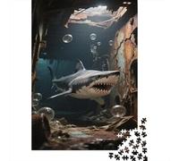 Shark Jigsaw Puzzles Puzzles for Adults Kids. 1000 Pieces Tangalooma Wrecks Impossible Challenge Toy Educational Games Home Decoration for Adults& Kids Age 14 Years Up 1000pcs (75x50cm)