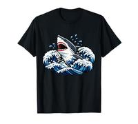 Shark Jumping Through Ocean Surf Graphic Artwork T-Shirt