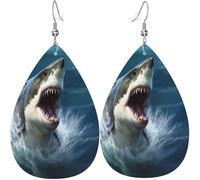 Shark JumpingOf Water Love Heart Prints Leather Teardrop Earrings For Women Holiday Decorations