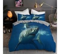 Shark King Size Duvet Cover Sets Funny Print Bedding for King Bed Bedroom Decoration Quilt Cover and 2 Pillowcases 50x75cm, Fluffy Soft 110gsm Brushed Microfiber, with Zipper Closure