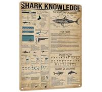 Shark Knowledge Metal Funny Ocean Decor Poster for Home Bathroom Farmhouse Classroom Nursery Vintage Educational Wall Art Kids Tin Sign 8x12 Inch