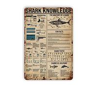 Shark Knowledge Tin Signs, Shark Knowledge Metal Sign Funny Garage Cafe Bathroom Plaque for Bar Parlor Farm Home Vintage Art Wall Decor Retro Posters 12x16 Inch