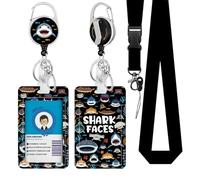 Shark Lanyards for ID Badge, Lanyard ID Card Holder with Retractable Reel Clip and Keychain, Vertical Identity Badge Cover Case Protector with Name Tag for Student Teacher Nurse Women Men