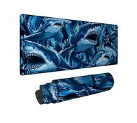 Shark Large Mouse Pad, Marine Dynamic Ocean Waves Summer Blue Rubber Non Slip Cloth Mousepads for Desk Desk Decor for Office Home Dorm Laptop 12x32 Inch