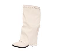 Shark Leather Knee High Boots Comfortable Riding Boots | Women's Over The Knee Boots with Heel Suede Boot Wide Leg High Boots with Pleat