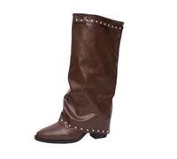 Shark Leather Knee High Boots Comfortable Riding Boots | Women's Over The Knee Boots with Heel Suede Boot Wide Leg High Boots with Pleat