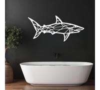 Shark Metal Wall Art, Minimalist Line Art Ocean Nature Themed Decor - Geometric Wildlife Wall Hanging for Living Room, Bedroom, Office - Marine Lover Gift (White, 29.9x13.9 inch/76x35 cm, Metal)