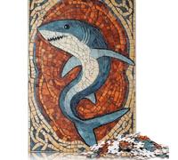 Shark Mosaic Art Puzzle Jigsaws 500 Pieces for Adults Wooden Puzzles Family Fun Jigsaws Puzzles 500pcs (52x38cm)