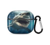 Shark Mouth Bluetooth Earbuds Case Cover Full Body Shockproof Protection Hard Case Support Wireless Charging with Keychain Personalized Gift for AirPods 3