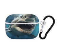 Shark Mouth Earbuds Organizer Shockproof Protective Airpods Pro Cover with Carabiner Clip Anti Fall Carrying Earphone Case Cover for Airpods Pro 2nd Generation White