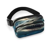 Shark Mouth Fanny Pack Belt Bag with Adjustable Strap Fashion Waist Bag for Outdoor Sports Hiking, white, 20x13cm, Full Printed Waist Bag