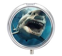 Shark Mouth Pill Box 3 Compartment Small Pill Case for Purse Or Pocket Mini Metal Pillcase Medicine Organizer, Round Daily Medicine Container to Hold Vitamins, Fish Oil