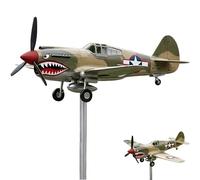 Shark Mouth Warplane Garden Wind Spinner, 3D Kinetic Metal Aircraft Weather Vane with Metal Bracket Weather-Resistant Decor for Lawn Garden and Patio