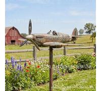 Shark Mouth Warplane Garden Wind Spinner, 3D Kinetic Metal Airplane Weather Vane, Outdoor Propeller Windmill, Creative Pilot Garden Yard Art Decor