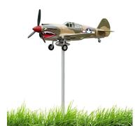 Shark Mouth Warplane Garden Wind Spinner - P-40 Fighter Metal Airplane Wind Spinner, Decorative Garden Windmill Spinners, Airplane Weather Vane Propeller Windmills, For Gardens Outdoor Patio Decor