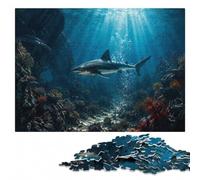 Shark near Underwater Volcano Wooden Jigsaw Puzzle 1000 Pieces | Image-area sorting: focused tabletop leisure on quiet evenings.