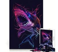 Shark Neon Animal Jigsaw Puzzles 1000 Piece for Teenagers Wise Think Toy Peaceful Fun Tight Cut 38x52cm