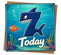 Shark Number 7 Birthday Card for Seven Year Old, Cute Underwater Fish Card with Today Message for Child