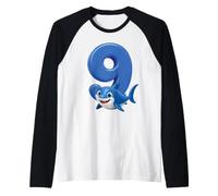 Shark Number 9 Birthday Ocean Kids Party 9th Beach Fish Nine Raglan Baseball Tee