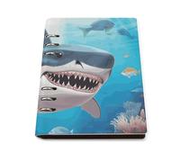 Shark Ocean Theme A5 Loose Leaf Notebook, Premium PU Leather Refillable 6-Ring Binder Journal, Durable Cover Lined Paper Lay Flat Design for Writing Journaling and Organization