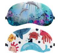 Shark Octopus Crab Whale Seahorse Fishes 2 Pieces Eye Mask Sleeping Eye Mask for Side Sleeper Zero Eye Pressure Night Blindfold Adjustable Sleep Cover Block Out Light Eye Shade