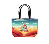 Shark On A Beach Holiday Beach Shopper Tote Bag Warren Reed - Designer Yellow One Size
