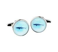 Shark on Blue Background Cufflinks Presented in a Cufflink Box