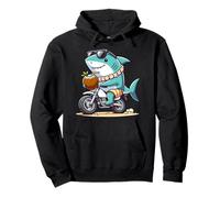 Shark On Motorcycle Coconut Drink Pullover Hoodie