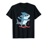 Shark On Skis Cozy Winter Alpine Slopes Cartoon T-Shirt