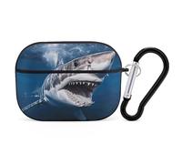 Shark Opens Mouth Airpod Pro Case AirPods 2 Case for Women Hard Shell Protective Cover with Carabiner Keychain Compatible with AirPods Case 2nd 1st Generation, Front LED Visible Black