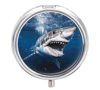 Shark Opens Mouth Pill Box 3 Compartment Small Pill Case with Mirror for Purse & Pocket Travel Medicine Organizer Daily Medication Container Portable Pillbox Metal Medicine Box Round Meds Case