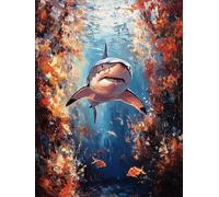 Shark Paint by Numbers for Adults, Coral Painting by Numbers DIY Color Oil Painting Hobbies for Adults Women with Acrylic Paint Brush Set for Room Decor, Wall Art, Gifts 60 x 80 cm -zjn250705J7