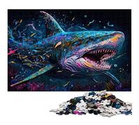 Shark Painting 1000Pc Adults Jigsaw Puzzle cardboard Puzzles Challenging Brain Teaser for Teenagers, Family Game Night Fun 26X38CM/10.23x14.96inch