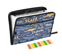 Shark Pattern 13 Pocket File Organizer Expanding File Folder with Front Pouch Portable Business File Storage Document Organizer Folder with Zipper