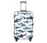 Shark Pattern With Various Gestures Luggage Cover Elastic Washable Stretch Suitcase Protector Anti Scratch Travel Cover, White, XL