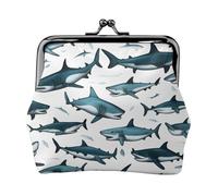 Shark Pattern with Various Gestures Print Coin Purse for Women Compact Kiss Lock Coin Pouch Zipper Travel Shopping Gifting