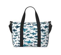 Shark Pattern with Various Gestures print Handbag Crossbody Travelling Weekend Overnight Carry On Bag Sports Tote Gym Bag, Black, One Size