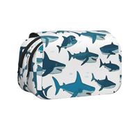Shark Pattern with Various Gestures Print Portable Pencil Bag Cosmetic Toiletry Multi-Use Bags Cute Large Capacity Daily Use