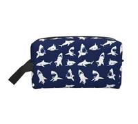 Shark Pattern with Various Gestures Print Portable Travel Toiletry Storage Bag Large Capacity 600D Polyester Cosmetic Storage Bag