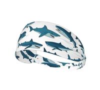 Shark Pattern with Various Gestures Print Printed Hairband Sport Hairband, Stretchy Wide Hairband, Unisex Casual Hairband