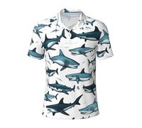 Shark Pattern with Various Gestures Print Short Sleeve Casual Golf Shirts for Men,for Any Occasion Soft,Breathable Stylish, Black, Large