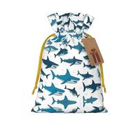 Shark Pattern With Various Gestures Print Small Drawstring Pouch For Gifts,Reusable Gift Bag,For Holiday And Party Presents