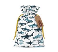Shark Pattern With Various Gestures Print Small Drawstring Pouch For Gifts,Reusable Gift Bag,For Holiday And Party Presents
