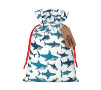 Shark Pattern With Various Gestures Print Small Drawstring Pouch For Gifts,Reusable Gift Bag,For Holiday And Party Presents